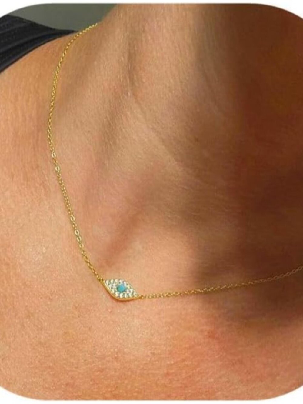 Evil Eye Necklace for Women 14K Gold Plated Delicate Necklaces Blue White CZ Dia